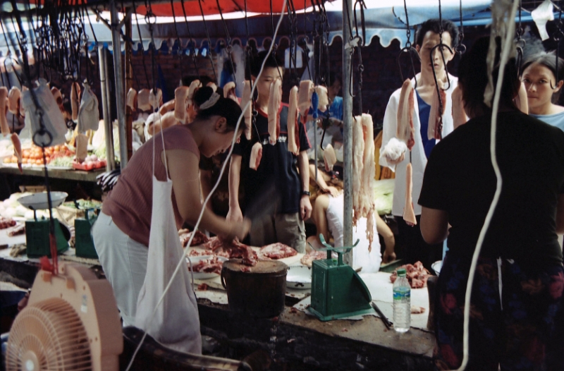 Open-air market butcher, Chengdu China 1.jpg
